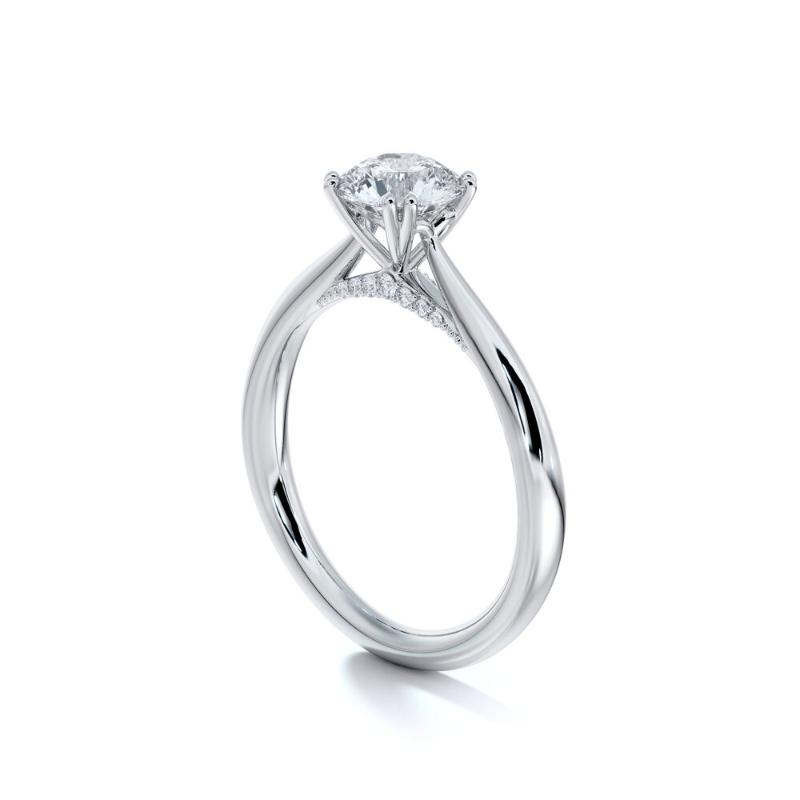 Double 4-Prong Round Tapered Cathedral Engagement Ring with Pave Diamond Bridge